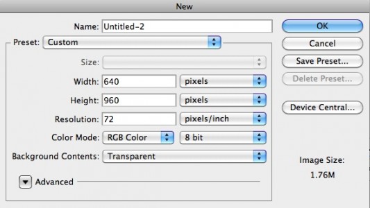 New Document for Photoshop iPhone Retina