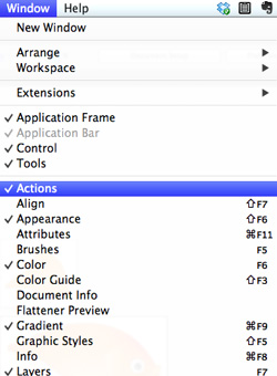 Open the actions panel in Illustrator