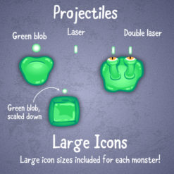 green monster character bullets and icons