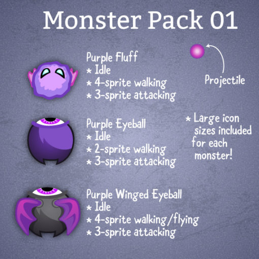 purple monster character sprites